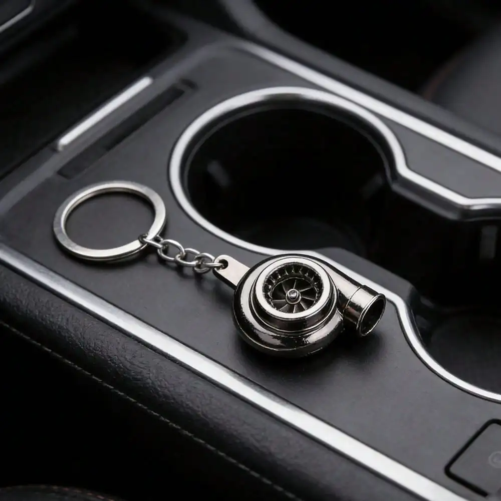 1Pc Car Creative Keychain Modified Turbocharged Metal Keychain Blower Air Duct Key Ring Chain Pendant