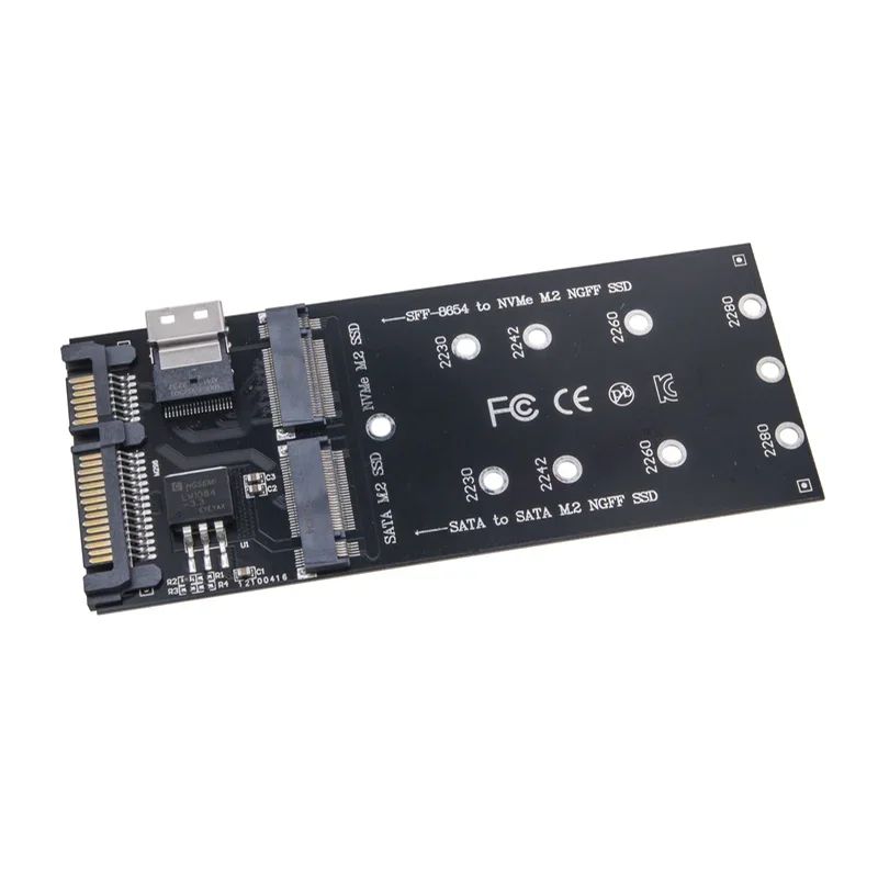 Konwerter M.2 SATA SSD na SATA + M2 NVME SSD na SFF-8654 22-pinowa karta rozszerzeń SATA na M2 do komputera stacjonarnego Adapter M2 SSD