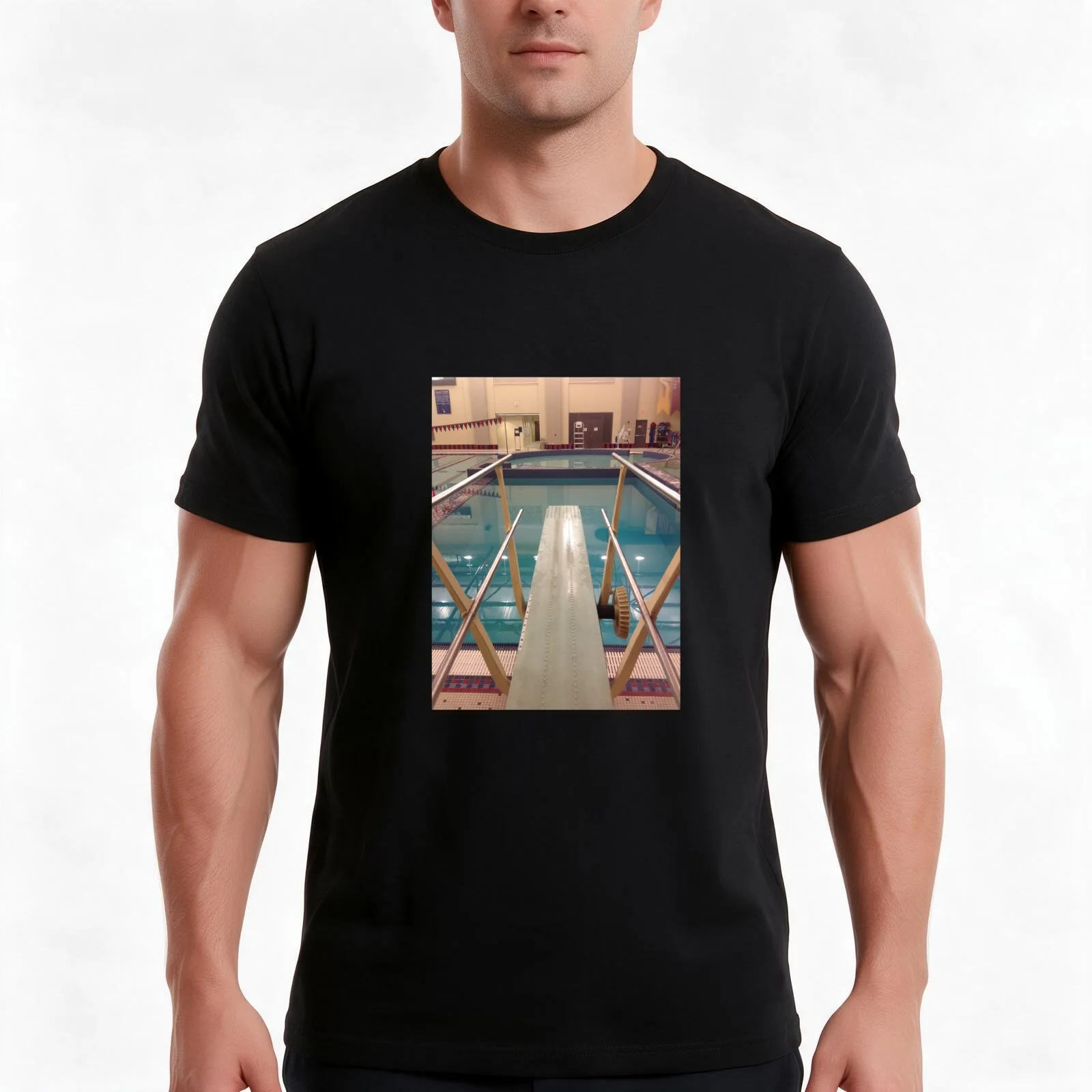 diving board photo T-Shirt, Summer Casual Cotton Tee, Oversized Streetwear Tops, Vintage Graphic Print, Loose Fit Short Sleeve
