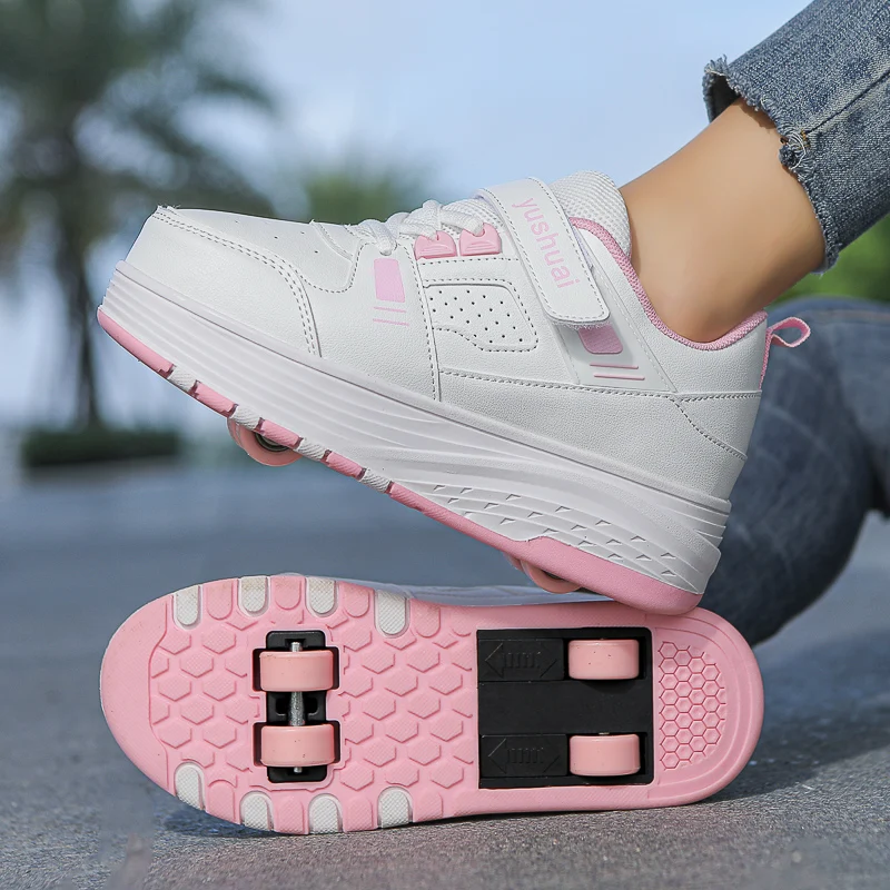 Rowing shoes with four wheels for girls, retractable and hidden, with wheels, for students and children, rolling shoes, rolling