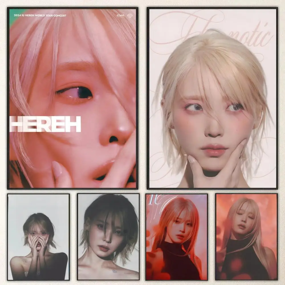 Singer IU-U Lee Ji-eun-S Poster Self-adhesive Art Waterproof Paper Sticker Coffee House Bar Room Wall Decor