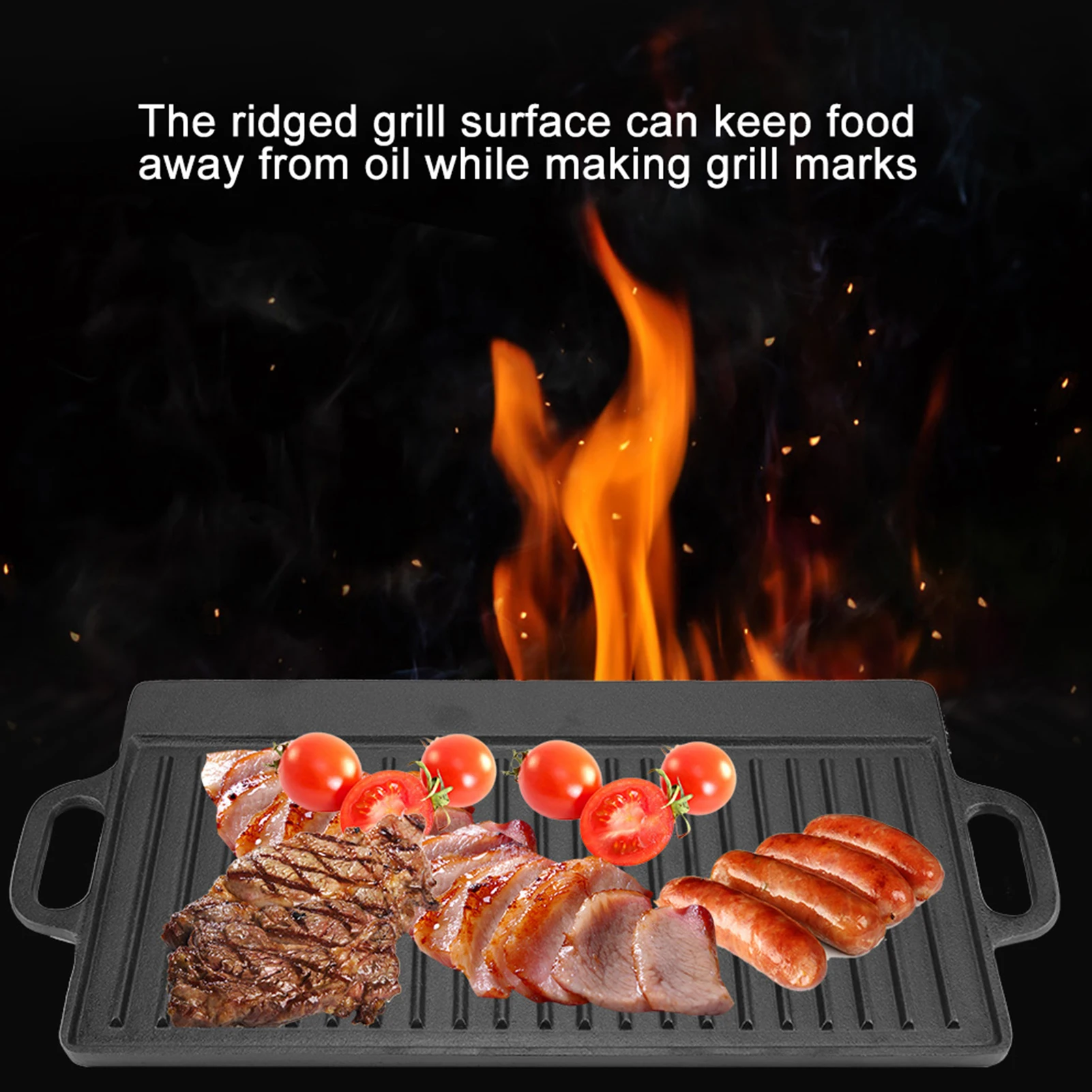 Non-stick Grill Pan Non-Stick Cast Iron Grill Griddle Pan Ridged and Flat Double Sided Baking Cooking Tray Bakeware Griddle Pan