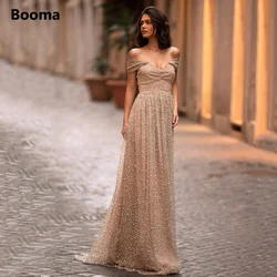 Luxury Gold Pearls Evening Dresses Off the Shoulder V-Neck Lace Celebrity Dresses Open Back Sleeveless A-Line Long Prom Dresses