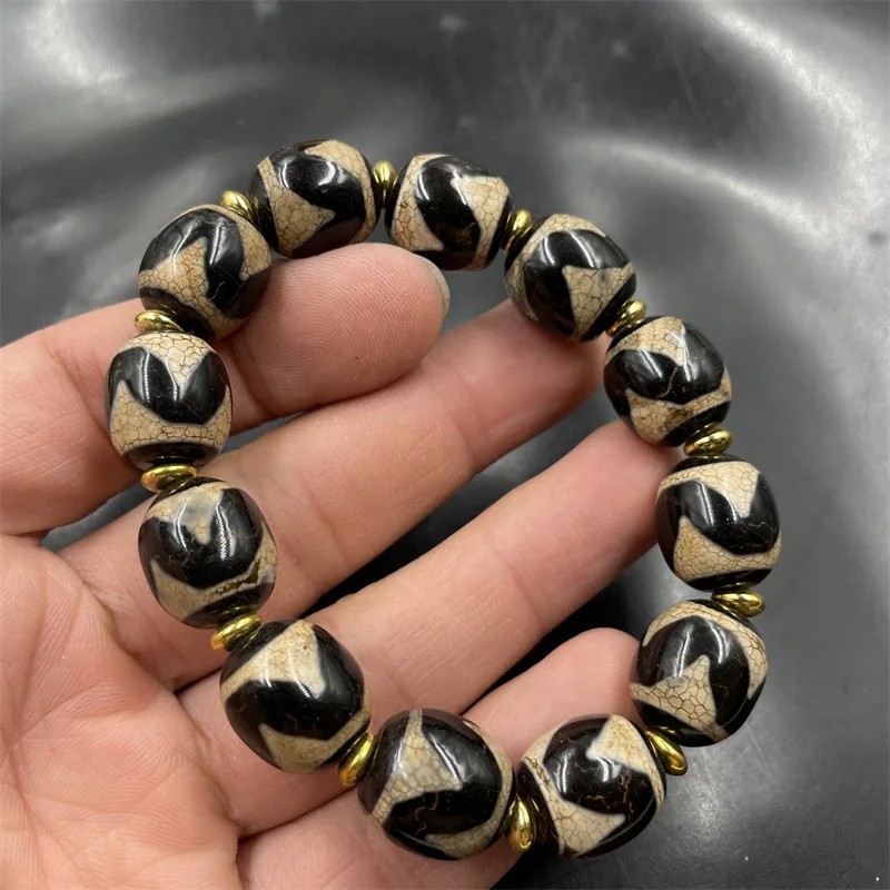 Tibetan Tiger Tooth Dzi Tube Beads Bracelet Old Agate