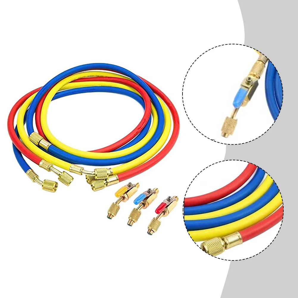 Coolant Charging Hose Set with Ball Valve Control and 45 Degree Fitting for R134A R22 R401 Used in HVAC Equipment