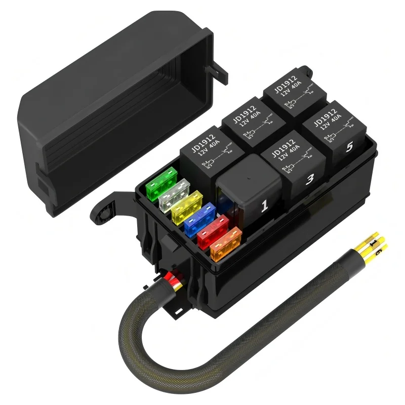 Fuse Relay Box 12V 4Pin/5Pin Relay Box, 6 Way Fuse Box With Relay 6 Slot ATC/ATO Fuse Relay Block for Car Marine