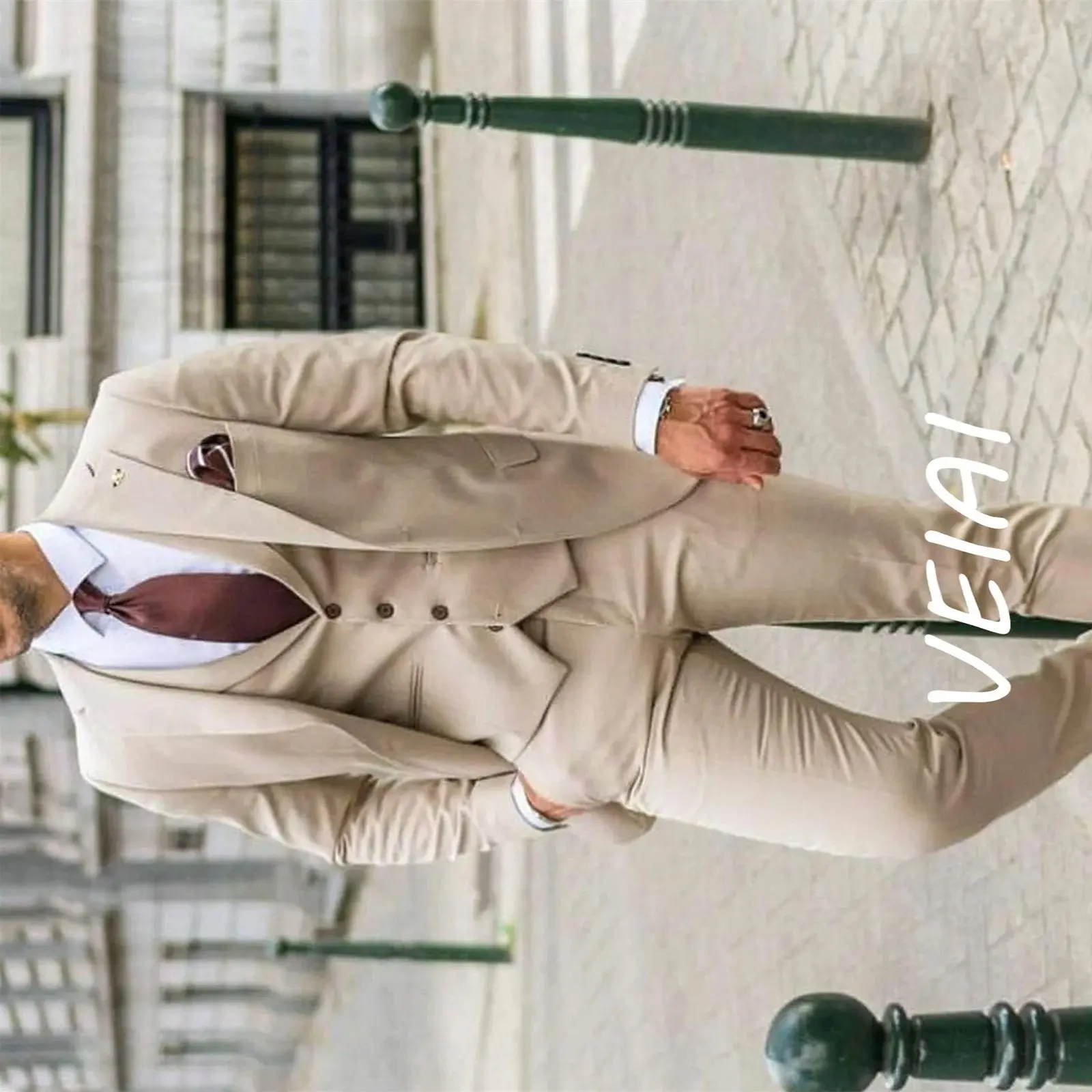 

CustomizedBeige Custom Made Men Suits Groom Tuxedos Groomsman Summer For Wedding Prom Formal Wear Male Blazer Sets (Jacket+Pants