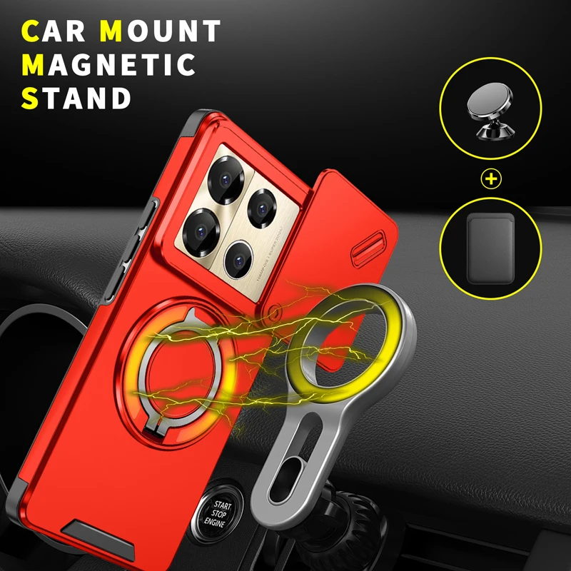 

Для Infinix Note 40 50 Pro Plus 5G Note50 4G Чехол для тяжелого ПК + кольцо из ТПУ Автомобильное крепление Магнитная подставка Слайд-крышка для камеры