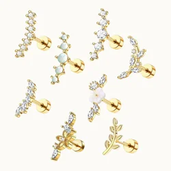 1Pc 16G Stainless Steel Screw Back Stud Earrings for Women Men, Fashion Cubic Zerconia Cartilage Conch Helix Ear Piercing Jewels