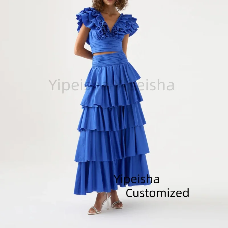 Personalizado na moda em camadas maxi vestido plissado cintura alta longo vestido de noite babados fosco cetim feminino formal vestido de festa de baile