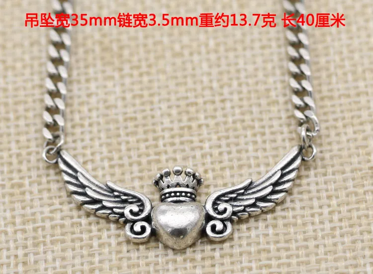 Korean version 925 sterling silver fashion heart-shaped angel wing crown pendant Women's fresh collarbone chain necklace short