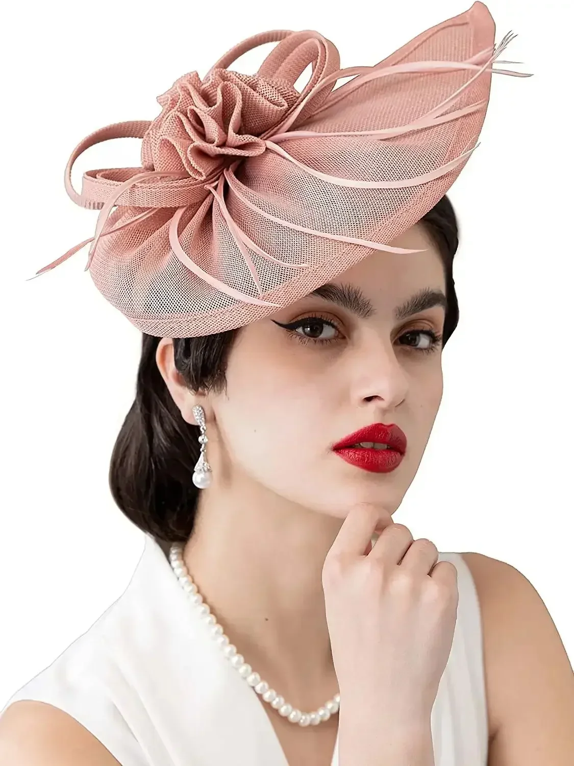 

Wedding Fascinator Hat Women Church Flower Chpeau Cap Mariage Cocktail Tea Party Pillbox Cap New Vintage Wedding Headpiece