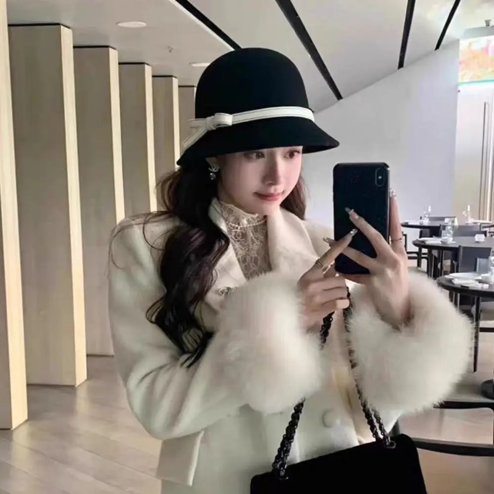 Retro Hepburnesque Felt Formal Hat Wealthy Heiress Style Panama Cap Bowknot Bucket Hat British Style Travel