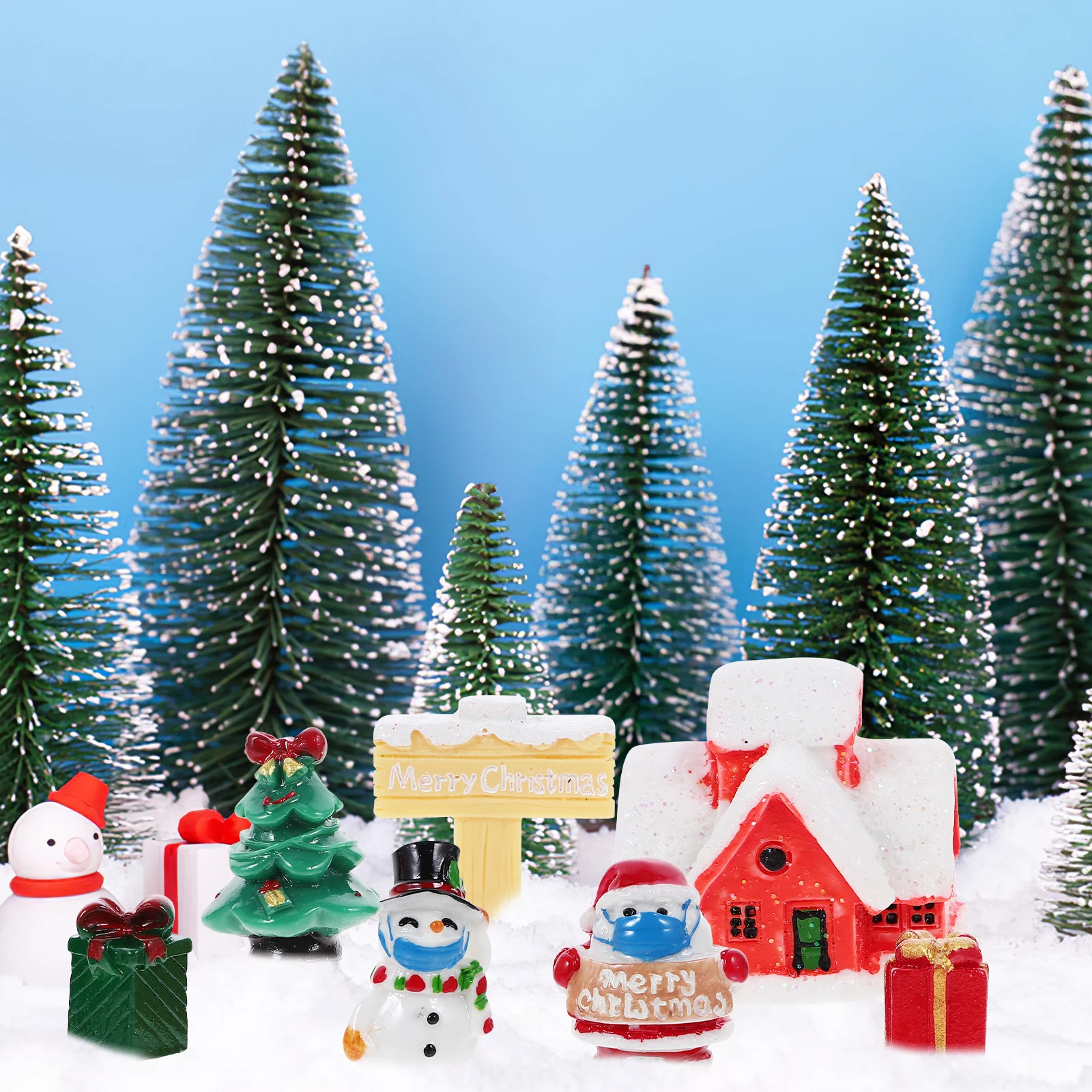 

Santa Claus Ornament Mini Figurines Holiday Miniatures Home Decor Snow Scenes Face Mask Accessories