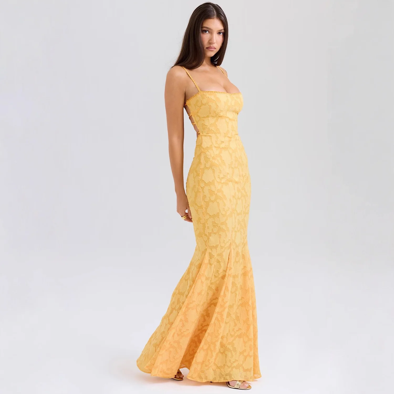 Robe longue en résille pour filles, Sexy, sans bretelles, moulante, à nouer, en dentelle, Instagram, nouvelle collection été 2025