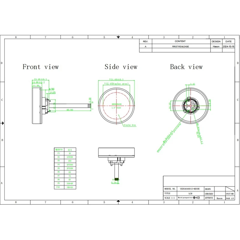 DN-ESP32 S3 LVGL Макетная плата 1,5-дюймовый 466X466 Круглая сенсорная ручка OLED Дисплей Wi-Fi Bluetooth с платой адаптера