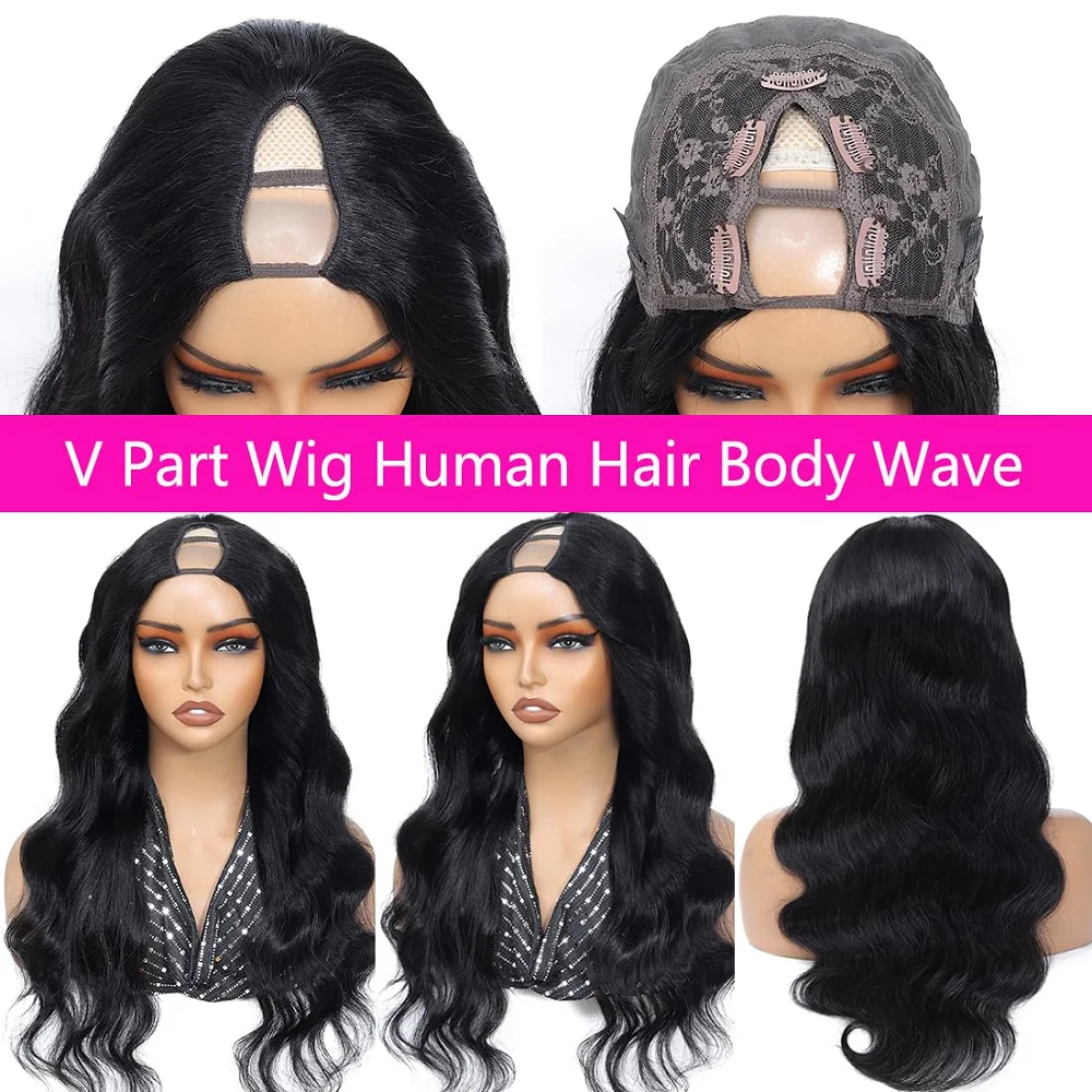 Gelombang tubuh Wig Bagian V rambut manusia Wig rambut manusia Remy Brasil tanpa renda tanpa lem Wig ramah pemula 180% peningkatan kepadatan U bagian Wig