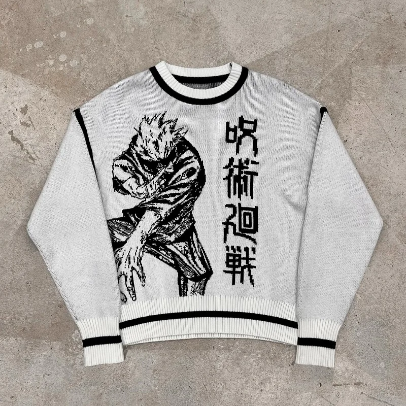 Y2K Women's Sweater Autumn/Winter Loose  Gothic Harajuku Vintage Anime Print Knitted Fabric Men Top Casual Street Wear Pullover