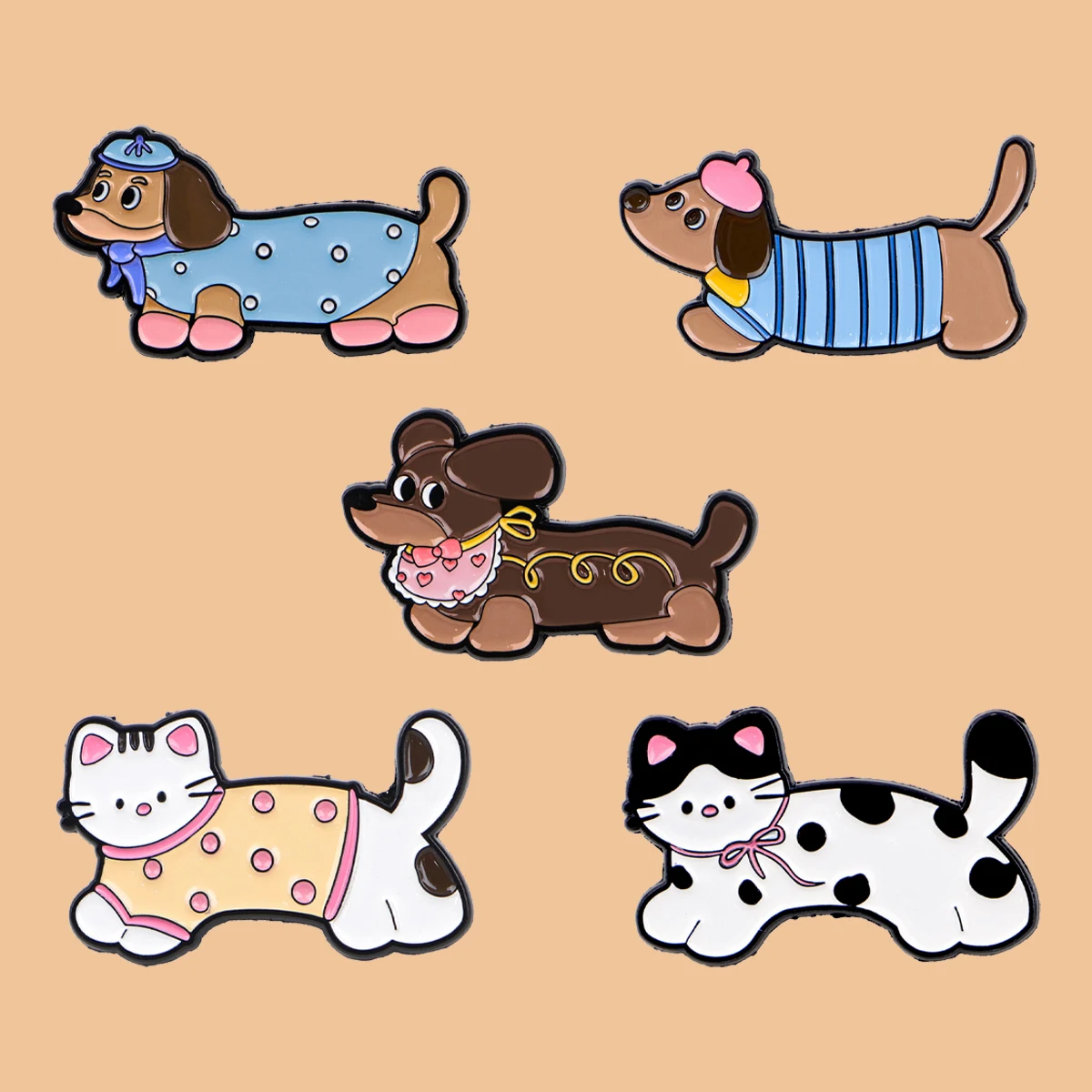 

Cute Sausage Dogs Enamel Pins Cartoon Animals Cats Brooch Badge on Backpack Lapel Pin Costume Accessories Fashion Jewelry Gifts