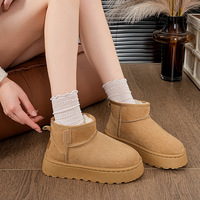 Women's Fleece Lined Thick Bottom Snow Boots Winter Warm Anti Slip Cotton Leather Fur Integrated Short Tube Boots