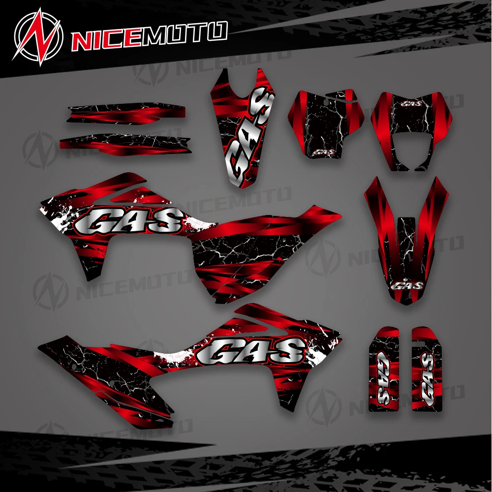 For GASGAS GAS GAS MC EX EC 125 250 300 350 450 2021 2022 2023 Full Graphics Decals Stickers Motorcycle Background Custom Number