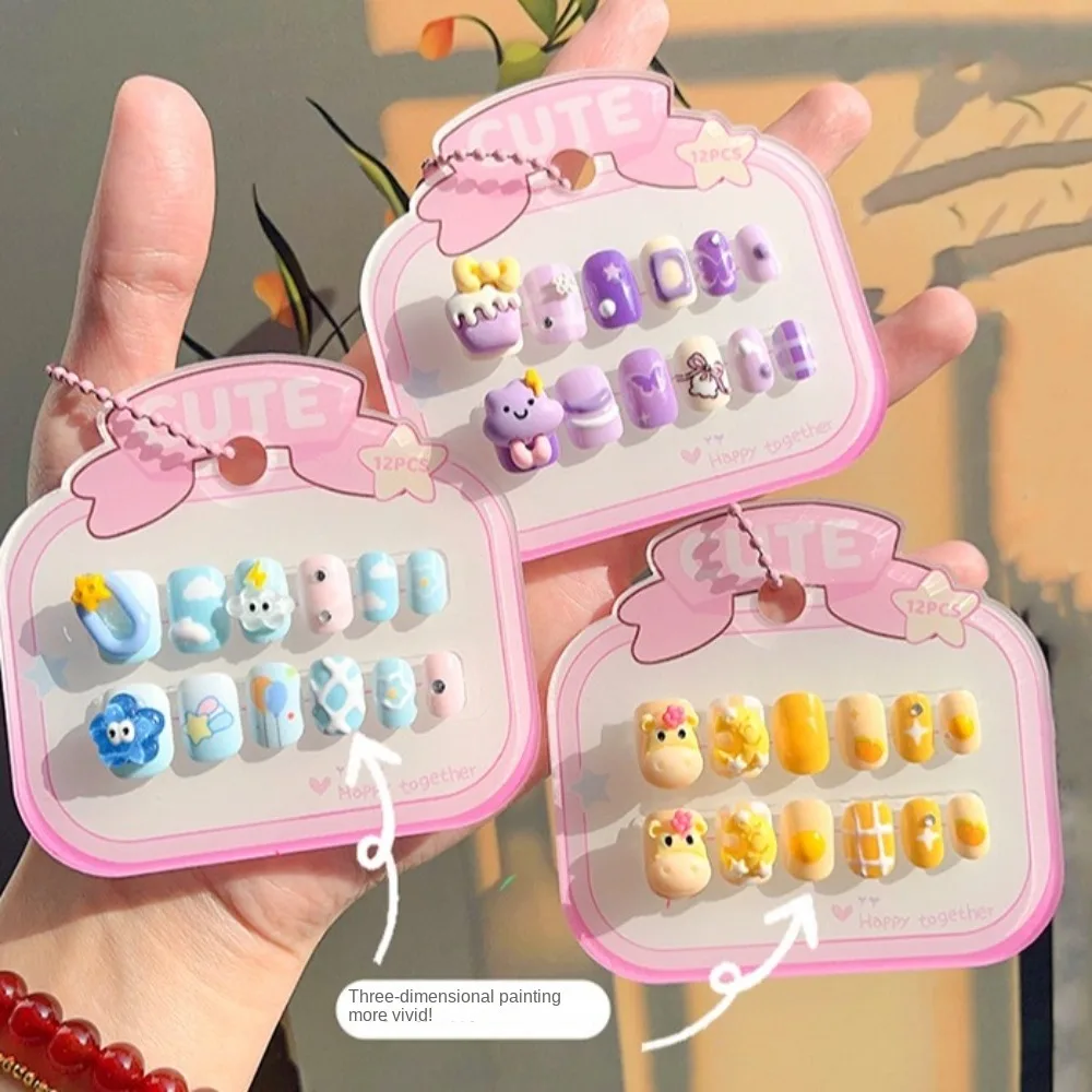 

3D Animal Cartoon Fake Nails Short Square Shaped Manicure Material Children False Nails Press on Nails Full Cover Nail Art Tips