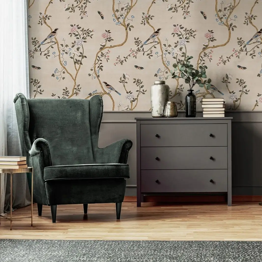 ورق حائط من Avignon Chinoiserie مزين بالزهور صديق للبيئة ورق جدران قابل للتقشير واللصق لغرفة النوم وغرفة المعيشة وديكور المنزل من مادة PVC مجانًا #3