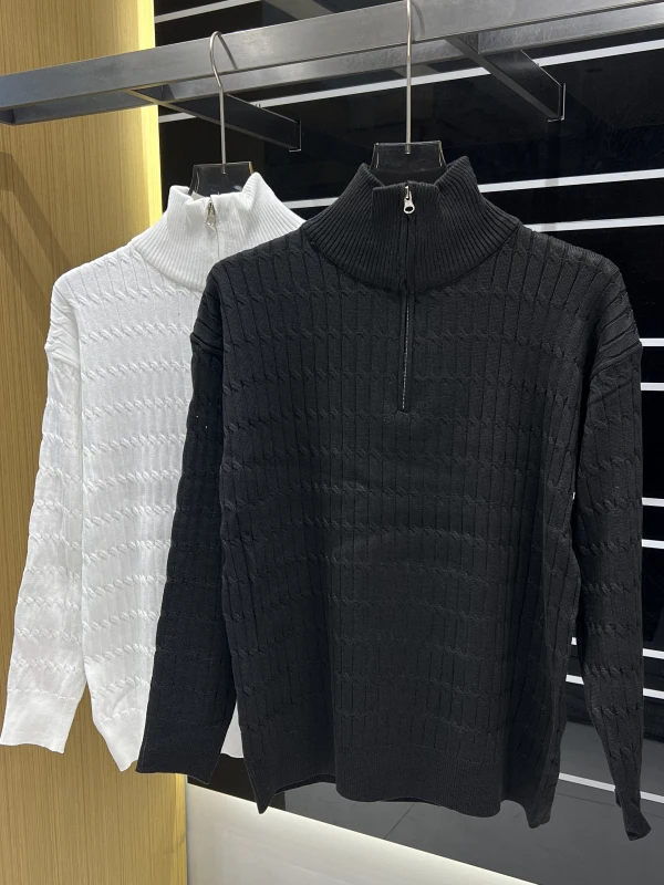 

Casual Fashionable Half-Zip Collar Long Sleeve Knitted Sweater Autumn Winter Men's Base Layer Shirt Trendy Polyester Fiber
