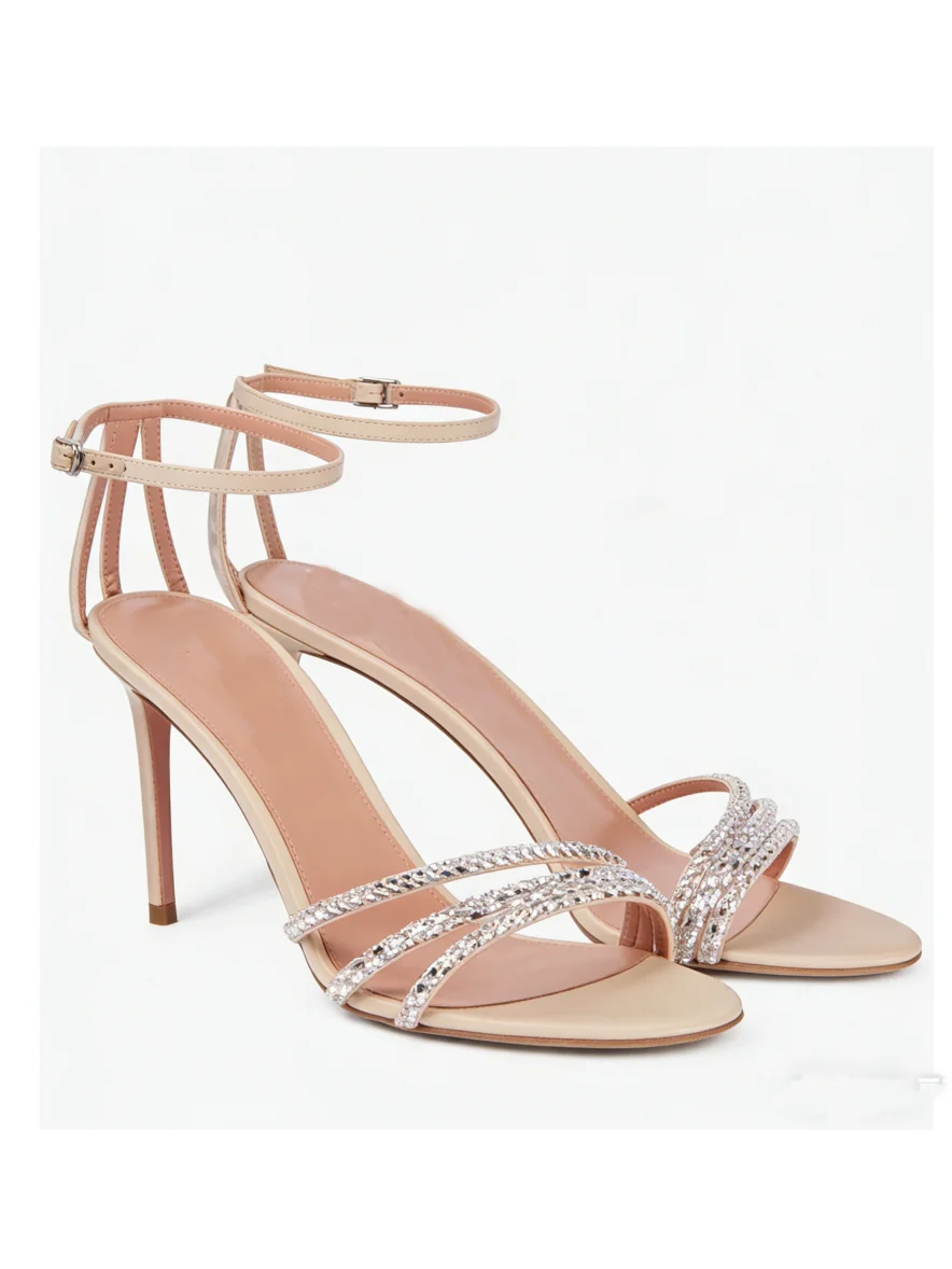 

Pointed Thin Strap Combination Fully Decorated Stilettos Women's High Heels Shallow Ankle Buckle Luxury Women's Shoes