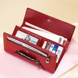 HUMERPAUL Fashion Women Genuine Leather Wallet RFID Blocking Tri-fold Credit Card Holder Luxury Long Female Phone Clutches