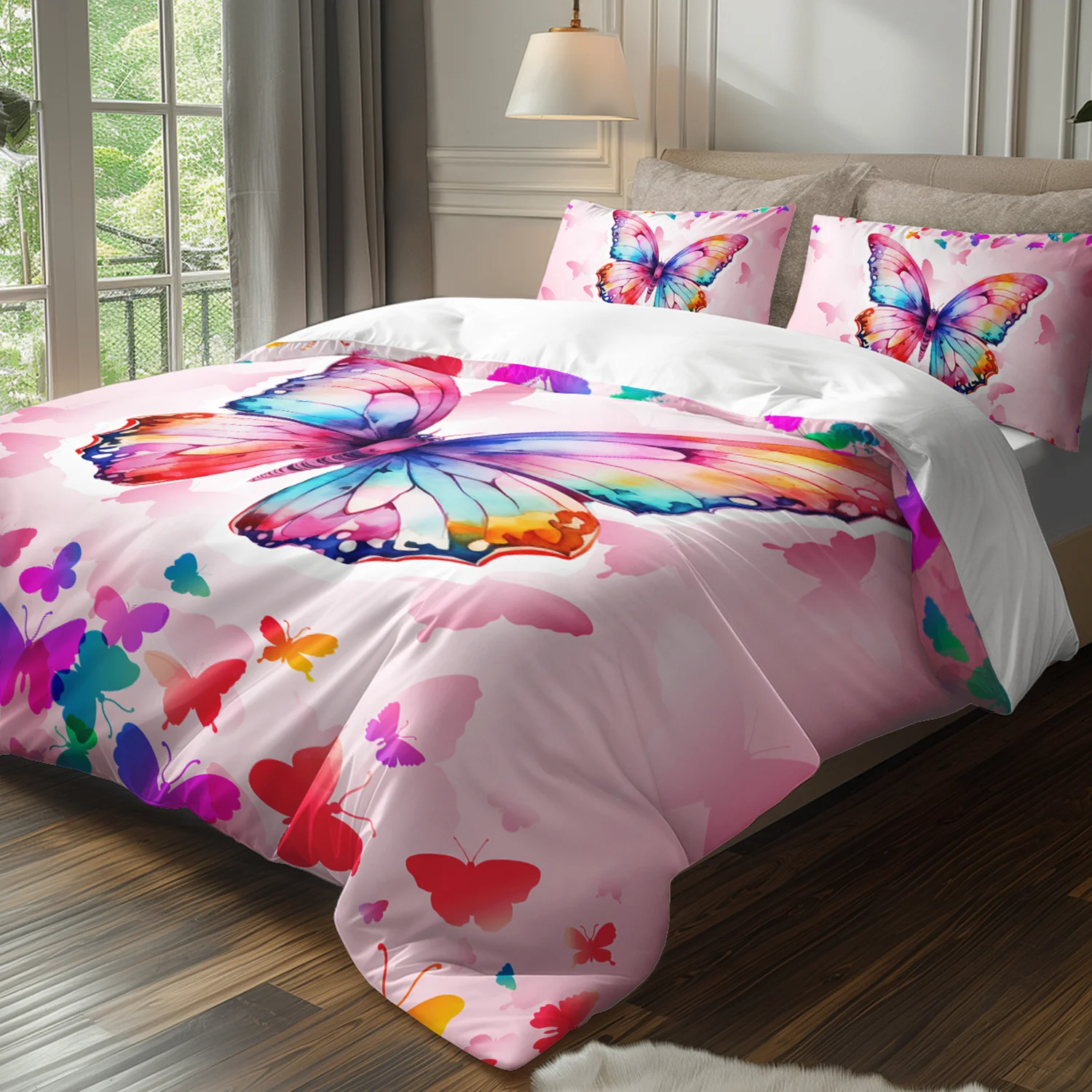 

3pcs Watercolor Butterfly Bedding Duvet Cover Set Butterfly Themed Bedding Set Butterfly Themed Romantic Butterfly Bedroom Decor