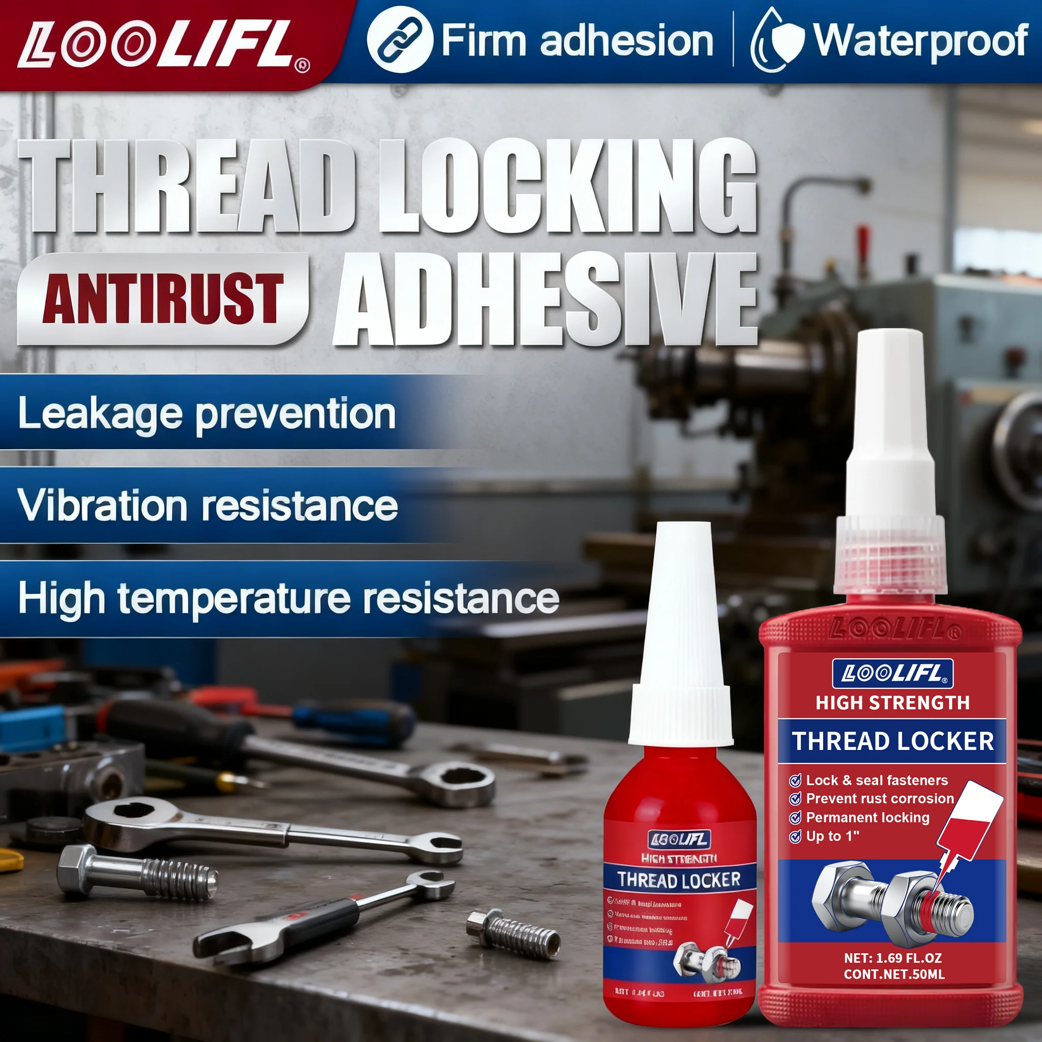 LOOLIFL 2025 Perekat Benang Merah Baru - Kekuatan Tinggi. 50ml/10ml untuk Pengunci Baut/Mur & Pengikat Logam Otomatis