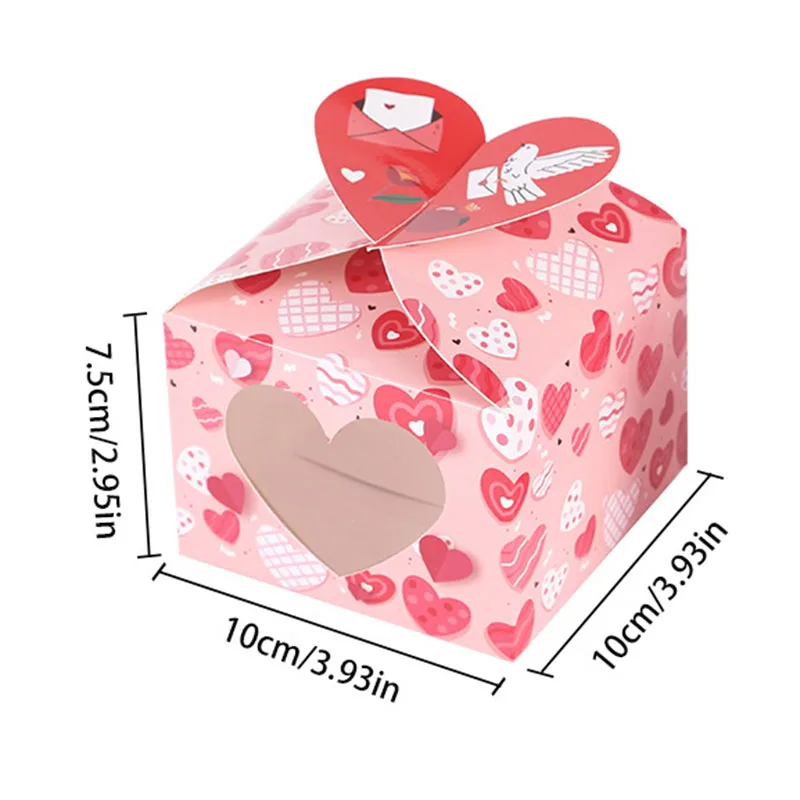 12/24Pcs Love Heart Open Window Gift Box Chocolate Square Wedding Favor Cake Gift Packaging Box Valentine's Day Party Decoration