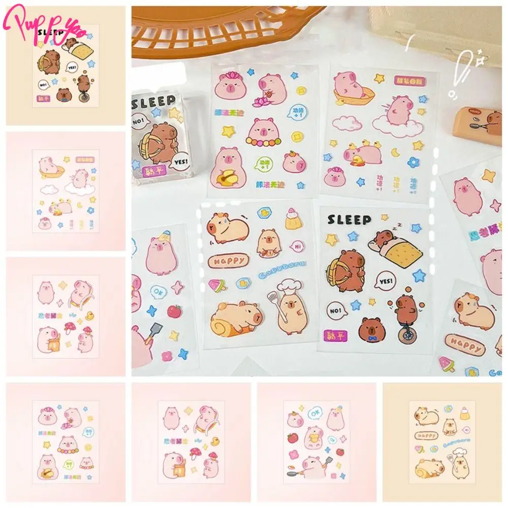 20 Pcs/Bag DIY Toy Kawaii Pink Capybara Stickers Funny PET Notebook Sticker Creative Waterproof Cartoon Poster Phone