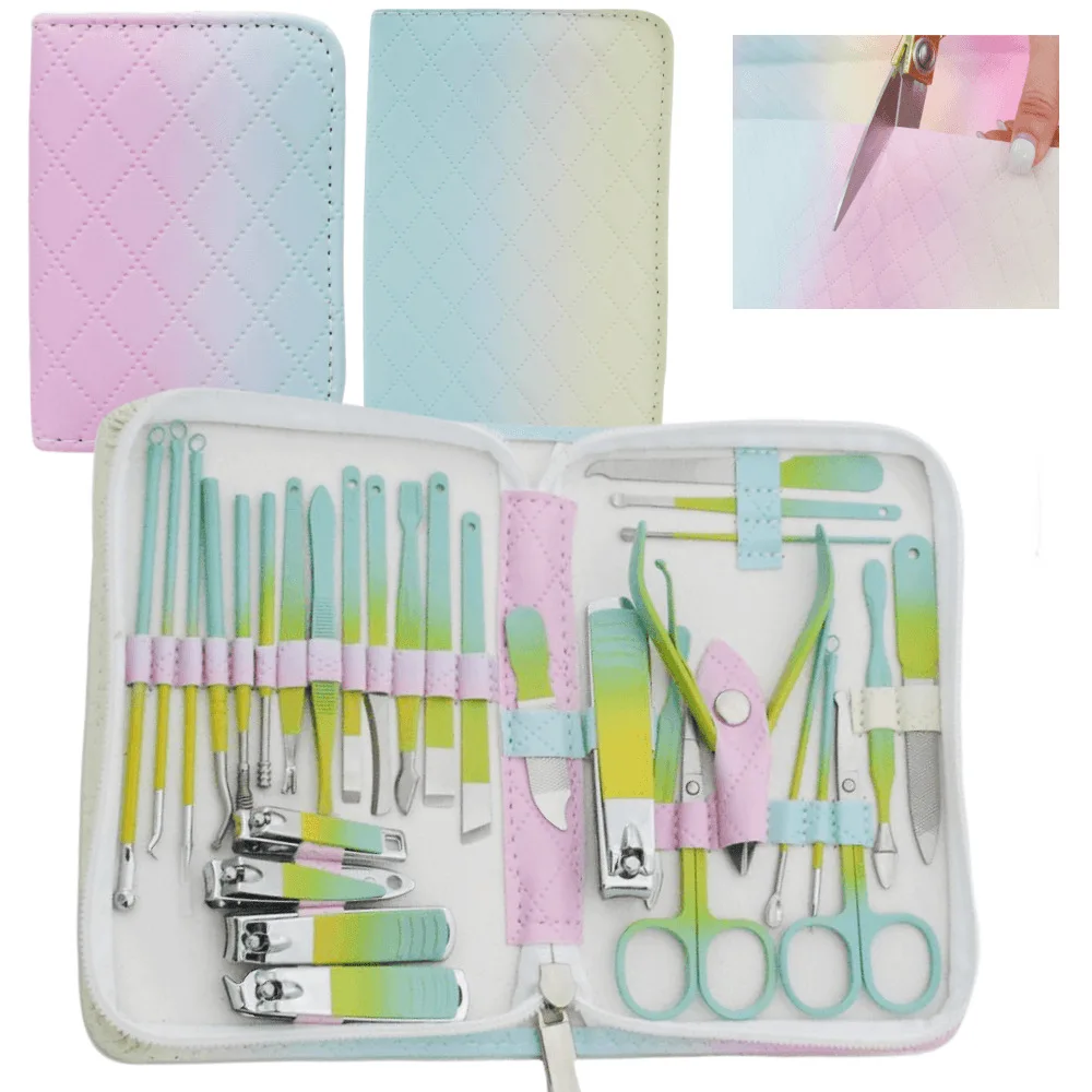 Juego de manicura 30 en 1, Kit práctico con Funda de cuero, cortaúñas profesional de acero inoxidable de alta calidad, herramienta de cuidado Personal