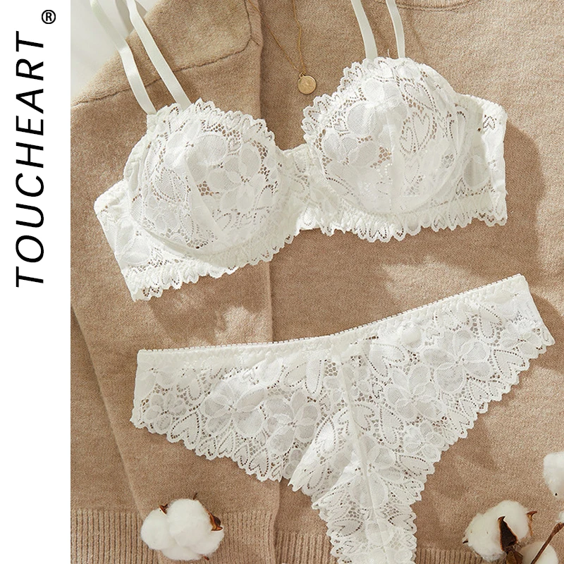 

Toucheart Sexy Lingerie Suit Womens Lace Mesh Patchwork Solid Color High Quality Underwear 2-piece Set See-through Underwear Set