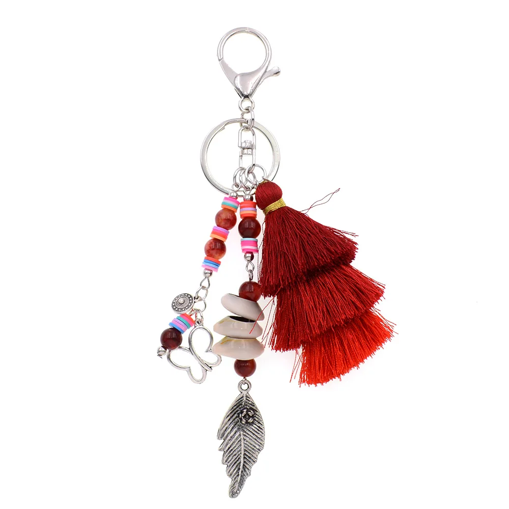 WELLMORE Bohemia Key Chains for women handmade stone beads shell tassels bag key chains fashion women jewelry wholesale