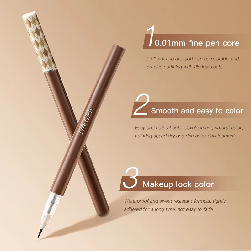 Life Girls Flüssiger Augenbrauenstift, 0,01 mm, ultrafein, glatt, wasserfest, einfache Anwendung, natürliches 3D-Augenbrauen-Make-up
