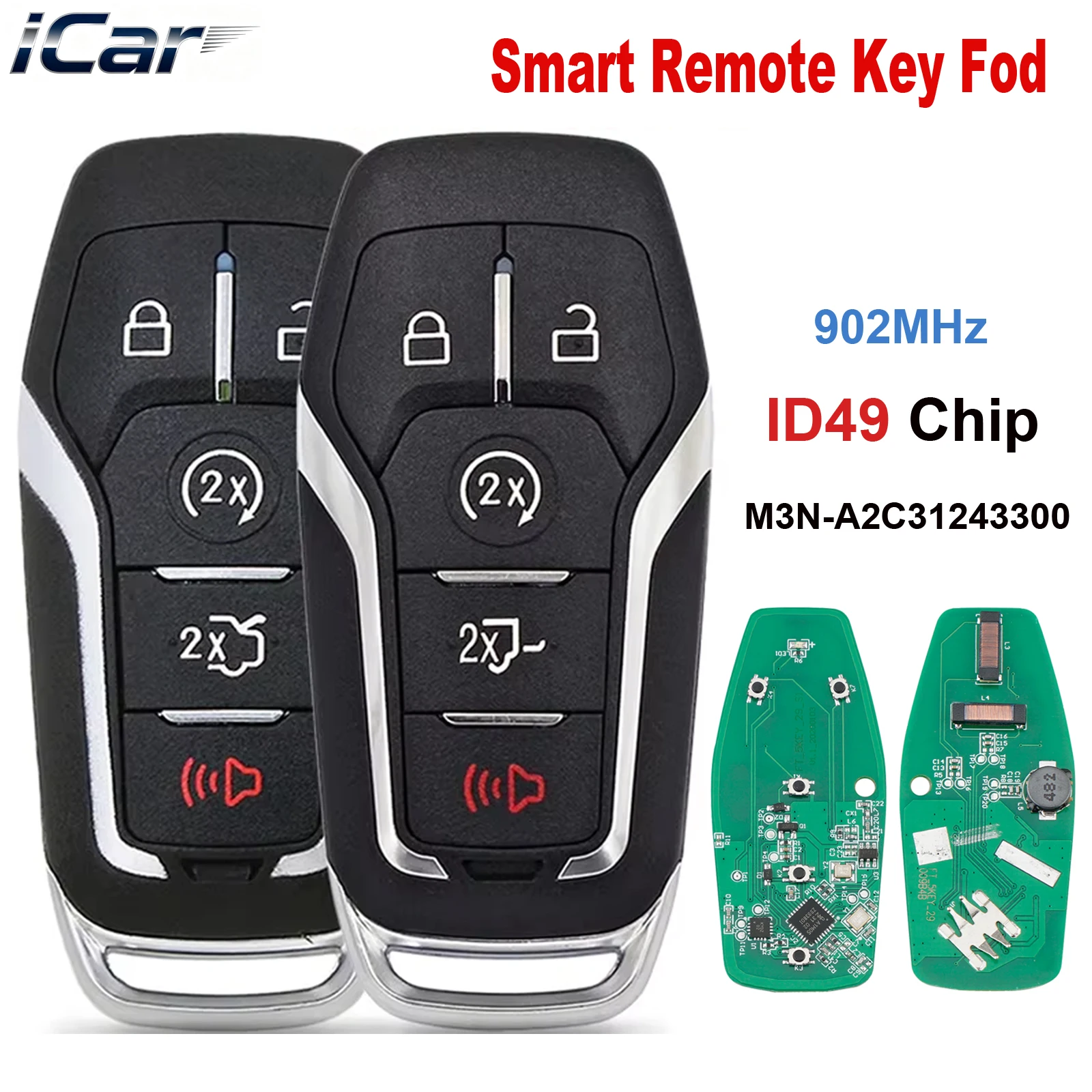 Car Smart Remote Key Fob For Ford Fusion Explorer Edge Mustang F150 F250 2015 2016 2017 M3N-A2C31243300 ID49 902MHz 5 Buttons