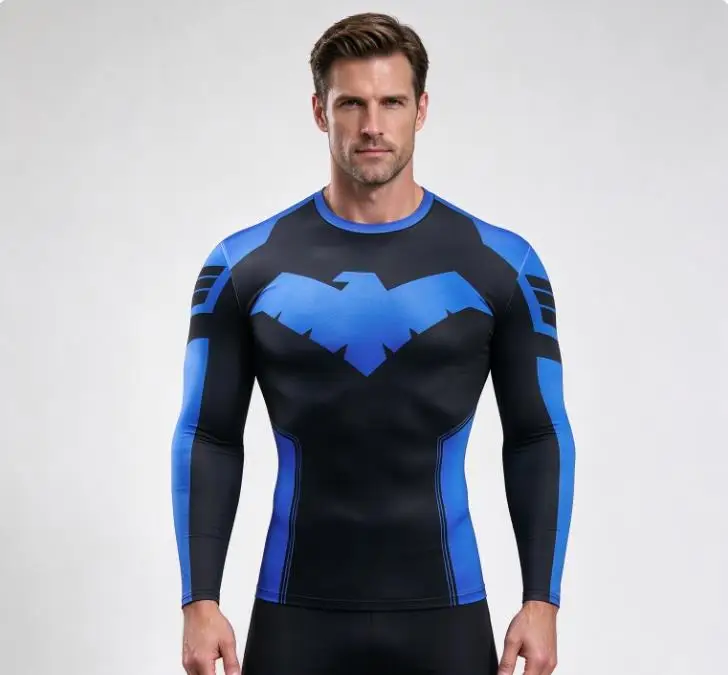 2026Compression T-Shirts Sportswear Gym Rash Guard Boxing Training Sports Tops 3D Nightwing MenT Shirt Running Quick-Dry Shirts