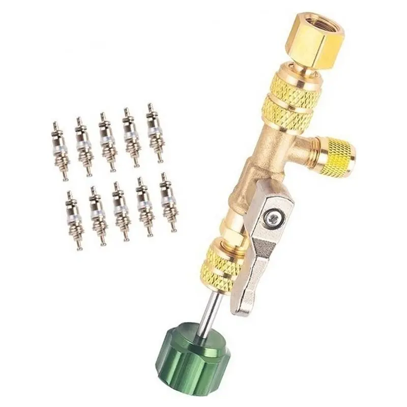 ABUG-Air Conditioning Valve Core Removal Tool With 10 Core- Quick-Change Valve Core Wrench For Refrigerant-Free Repair Wrench