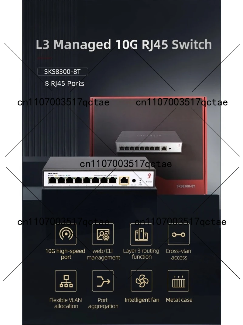Layer 3 Managed Ethernet Switch with 8 Port 10G RJ45 Static Routing VLAN Temperature Controlled Fan