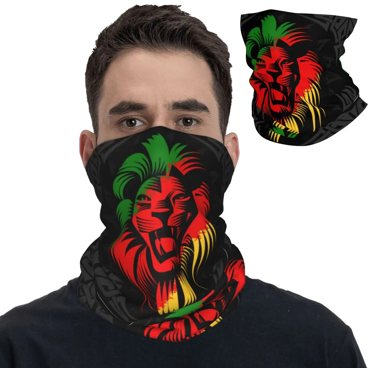 Rasta Lion Tribal Bandana Neck Gaiter Printed Reggae Jamaican Wrap Scarf Warm Face Mask Cycling Unisex Adult Breathable