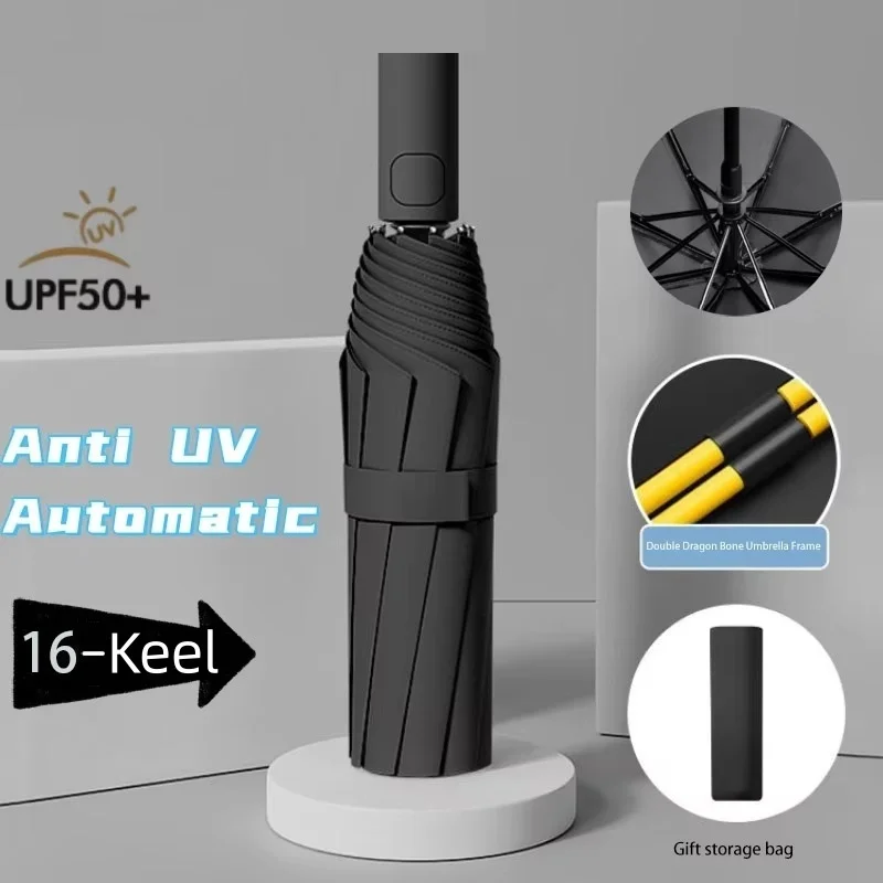 8 Bone 16 Keel Umbrella for Men Women, Windproof Automatic Folding Sun Rain Umbrella, Business Use, Durable & Portable Design