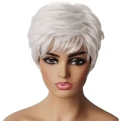 100% Hair Elderly silver white women's short hair Full Wigs