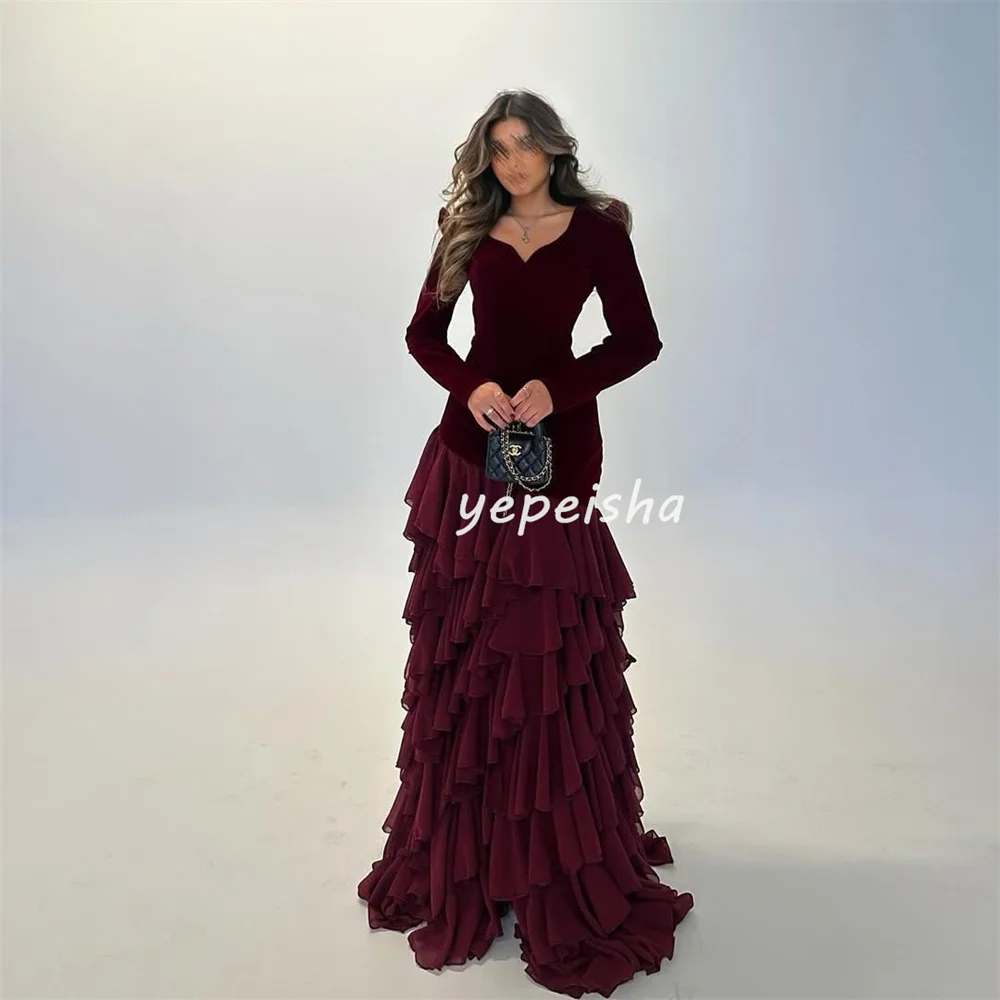 Vestidos largos formales de gasa a juego personalizados, plisados, fruncidos, escalonados, corte en A, cuello en V, vestidos para ocasiones a medida, exquisitos y elegantes