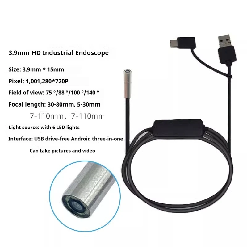 3.9 مللي متر HD طويل 1.5 متر Borescope كاميرا إصلاح السيارات أنابيب الصرف الصحي الصناعية التفتيش التحقيق USB اتصال أندرويد الهاتف المحمول