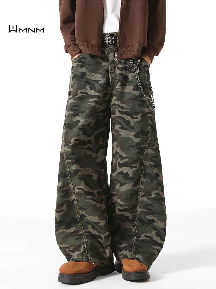 

Retro American Camouflage Men's Jeans Loose Wide Leg Workwear Trousers Autumn High Sensation Trendy Brand Haome Oversize