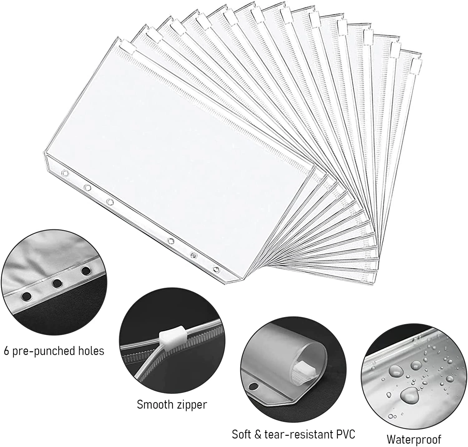 2024 New PU Leather Notebook A6 Binder DIY Planner Organizer 8 Zipper Pockets 12Pcs Budget Sheet 2Pcs French Alphabet Stickers