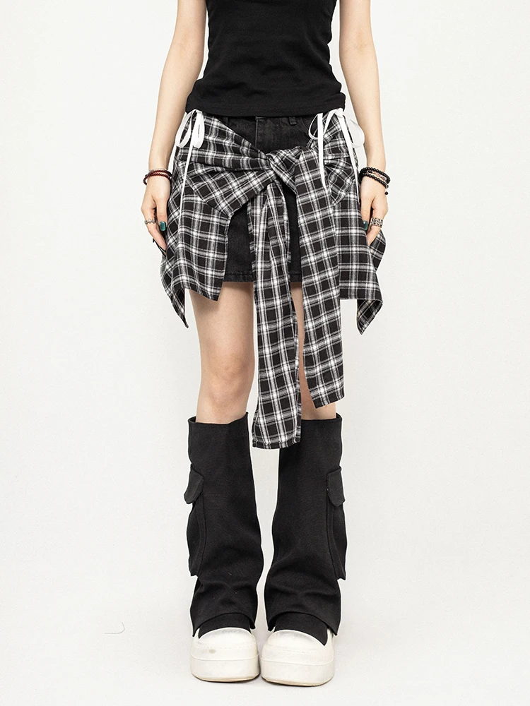 

OCTTFLAB Асимметричная юбка в горошек с завязками в американском стиле Sweet Cool Girl, короткая юбка в стиле пэчворк, корейская юбка А-силуэта S...